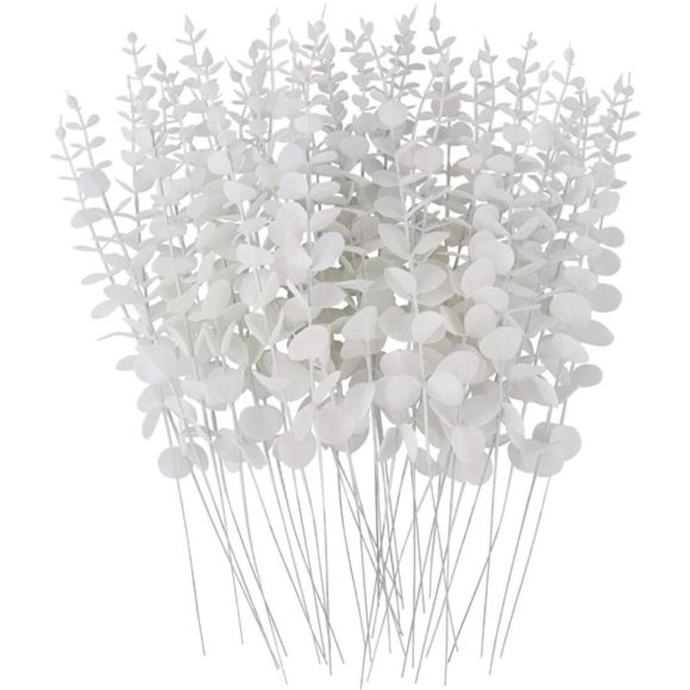 36 Pcs White Eucalyptus Stems Artificial Leaves Decor Fake 15 inch Wedding